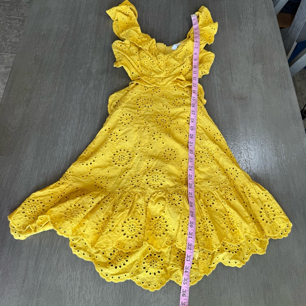 ASTR The Label Elora Ruffle Eyelet Mini Dress Cut Out XS Yellow - Picture 11 of 11